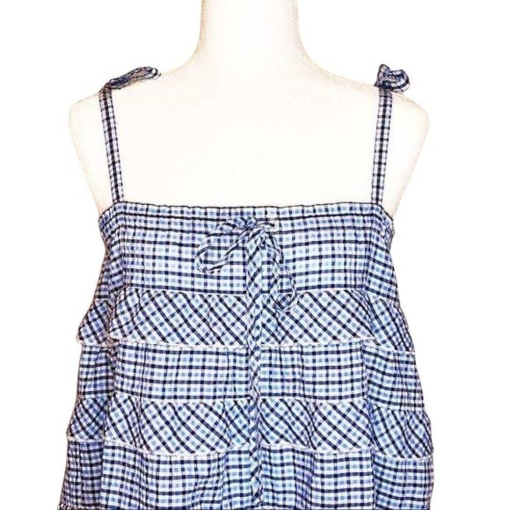 Cotton Emporium Blue White Plaid Dress Summer Beach Picnic Fun Size M View 2